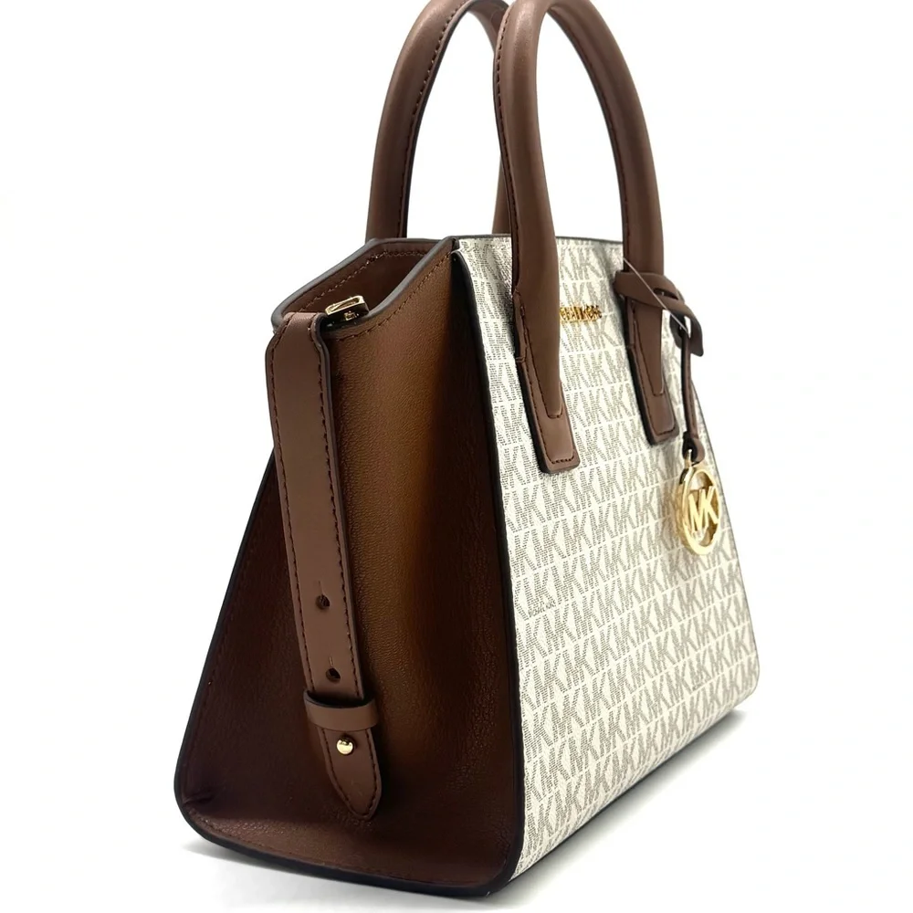 Michael Kors Avril Small Logo and Leather Satchel Bag Vanilla/Brown